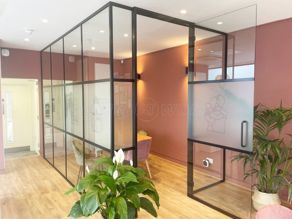 Poppys Funerals (East Sheen, London): Acoustic Metal Banded Glazed Corner Room