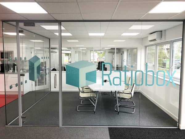 Ratiobox Group (Diss, Norfolk): Acoustic Glass Corner Room and Toughened Glass Open Ended Partitions