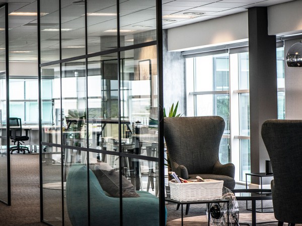 Ravensworth Printing Services Limited (Newcastle upon Tyne): T-bar Slimline Factory Style Office Partitions Black Framed