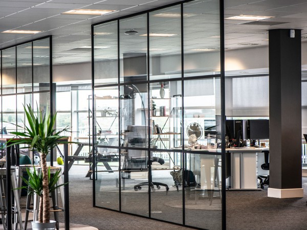 Ravensworth Printing Services Limited (Newcastle upon Tyne): T-bar Slimline Factory Style Office Partitions Black Framed