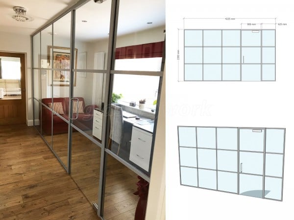 Residential Project (Loughborough, Leicestershire): T-Bar Industrial Style Grid Glazing using Silver Metalwork For Home Office