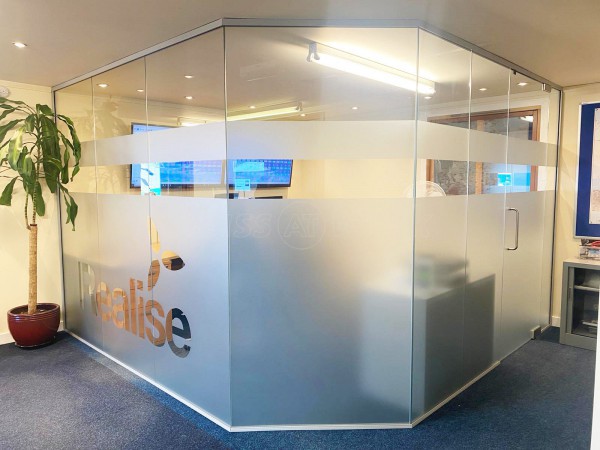 Realise Energy (Perth, Scotland): Glass Office Corner Room Using Frameless Toughened Glazed Panels