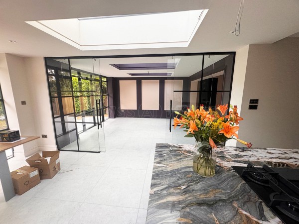 Domestic Project (Rickmansworth, Hertfordshire): Sliding Glass Double Doors With T-Bar Side Panels