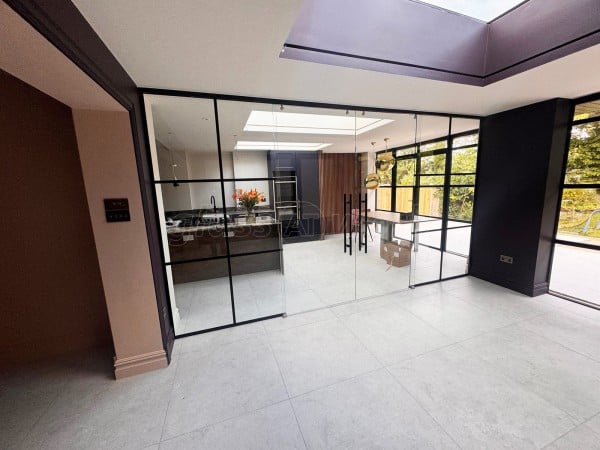 Domestic Project (Rickmansworth, Hertfordshire): Sliding Glass Double Doors With T-Bar Side Panels