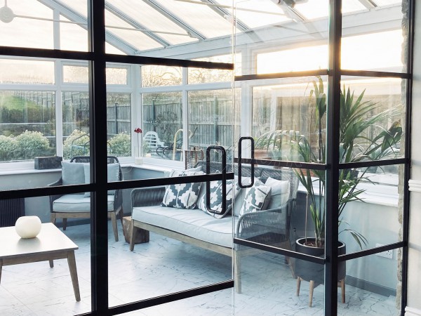 Residential Project (Darrington, West Yorkshire): T-Bar Slimline Industrial-Style Double Glass Doors and Partition