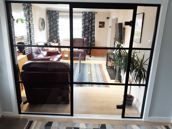 Domestic Project (Stirling, Scotland): Industrial-Style Black Framed Glass Room Divider and Door