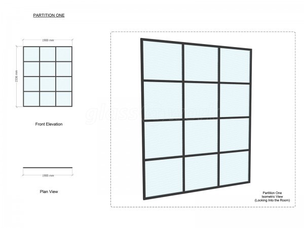 Domestic Project (Canada Waters, London): T-Bar Toughened Glass Room Divider With Black Aluminium Frame