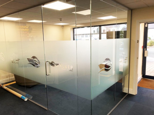 Walker Boat Sales (Conwy, North Wales): Corner Room Frameless Toughened Glass Partition