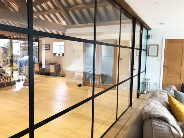 Domestic Project (Amersham, Buckinghamshire): Acoustic Glass Warehouse Style T-Bar Black Framed Glass Wall & Door