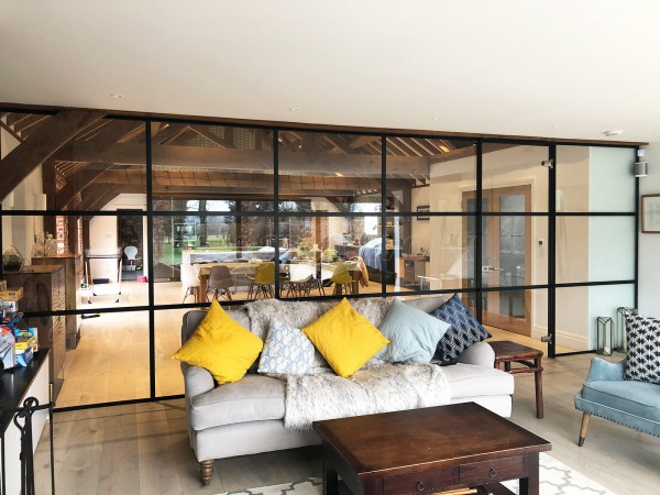 Domestic Project (Amersham, Buckinghamshire): Acoustic Glass Warehouse Style T-Bar Black Framed Glass Wall & Door