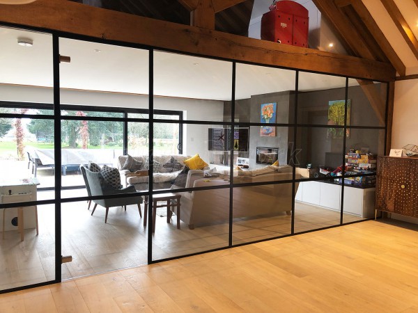 Domestic Project (Amersham, Buckinghamshire): Acoustic Glass Warehouse Style T-Bar Black Framed Glass Wall & Door
