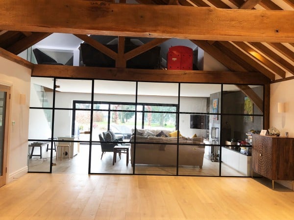 Domestic Project (Amersham, Buckinghamshire): Acoustic Glass Warehouse Style T-Bar Black Framed Glass Wall & Door