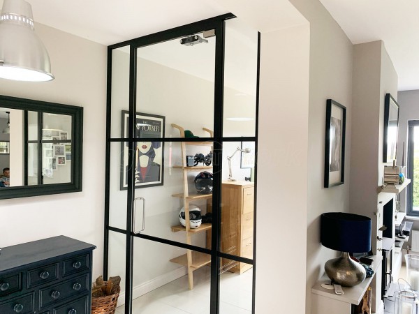 Residential Project (Hexham, Northumberland): Industrial Style Interior Glass Door With Black Bars For Home Office