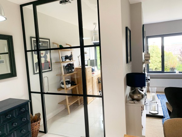 Residential Project (Hexham, Northumberland): Industrial Style Interior Glass Door With Black Bars For Home Office