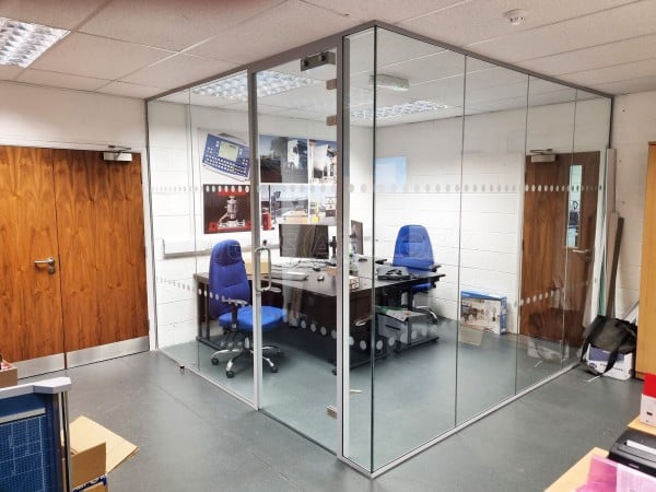 Weightron Bilancial (Chesterfield, Derbyshire): Glass Corner Office Pod With Soundproofed Laminated Glazing